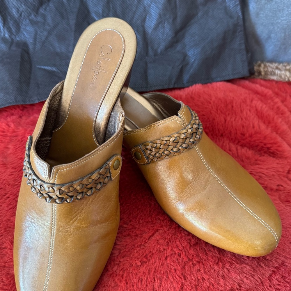 Cole Haan Women's Brown Leather Mules with Braided Detail